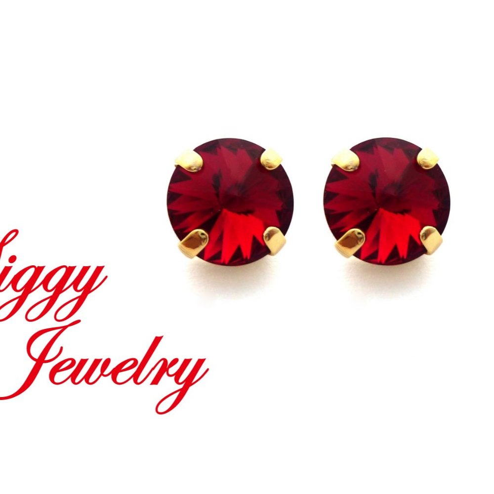 Swarovski Scarlet Red Rivoli Post Stud Earrings